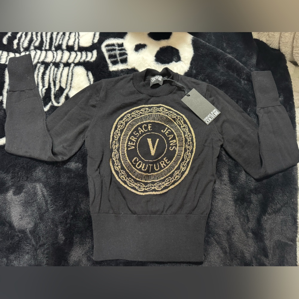 Versace Jeans Collection Black and Gold Logo Sweater